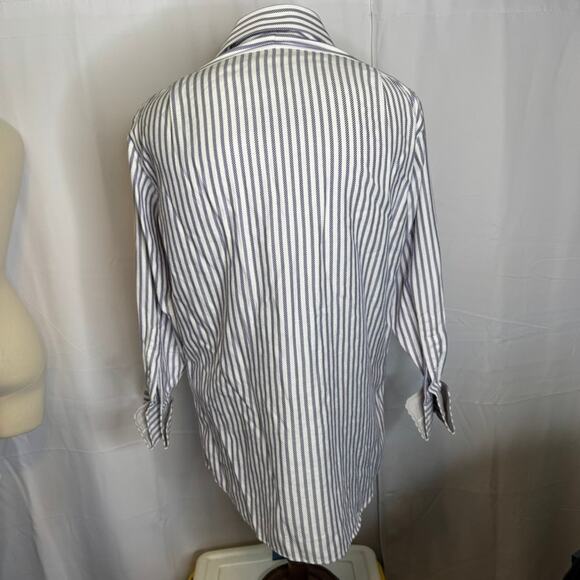 Paul Fredrick Blue White Herringbone Stripe French Cuff Dress Shirt 15.5 32 - Picture 4 of 8